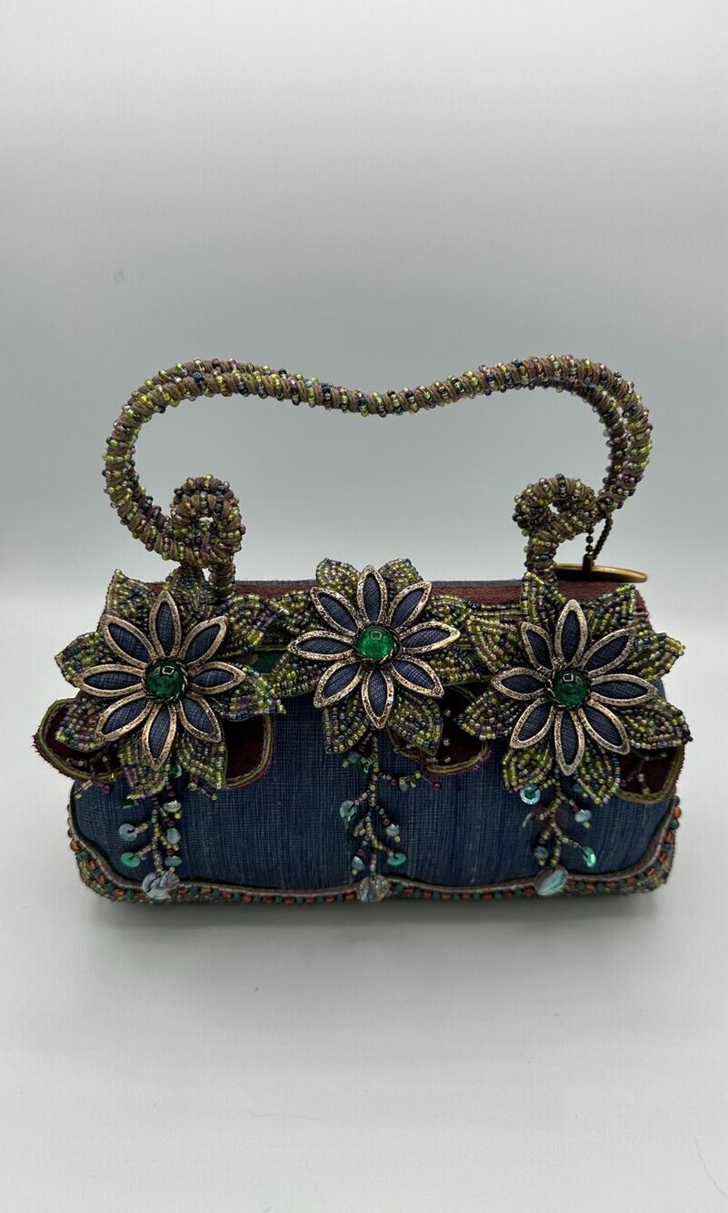 Vintage Mary Frances Beaded Floral Handbag Mint Condition Silk & Gemstones